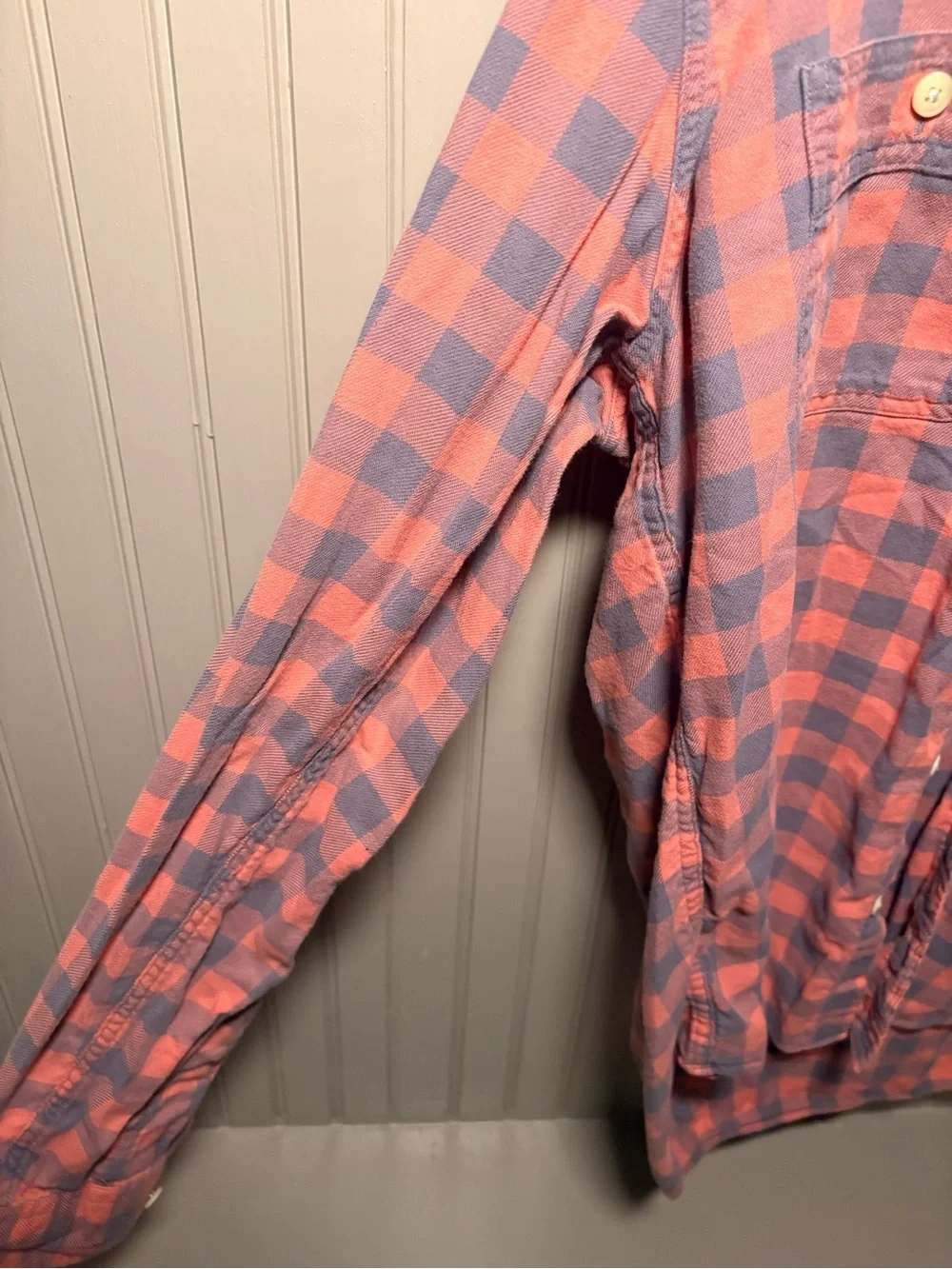 J. Crew Men’s Coral Pink and Gray Check Button-Down Shirt
